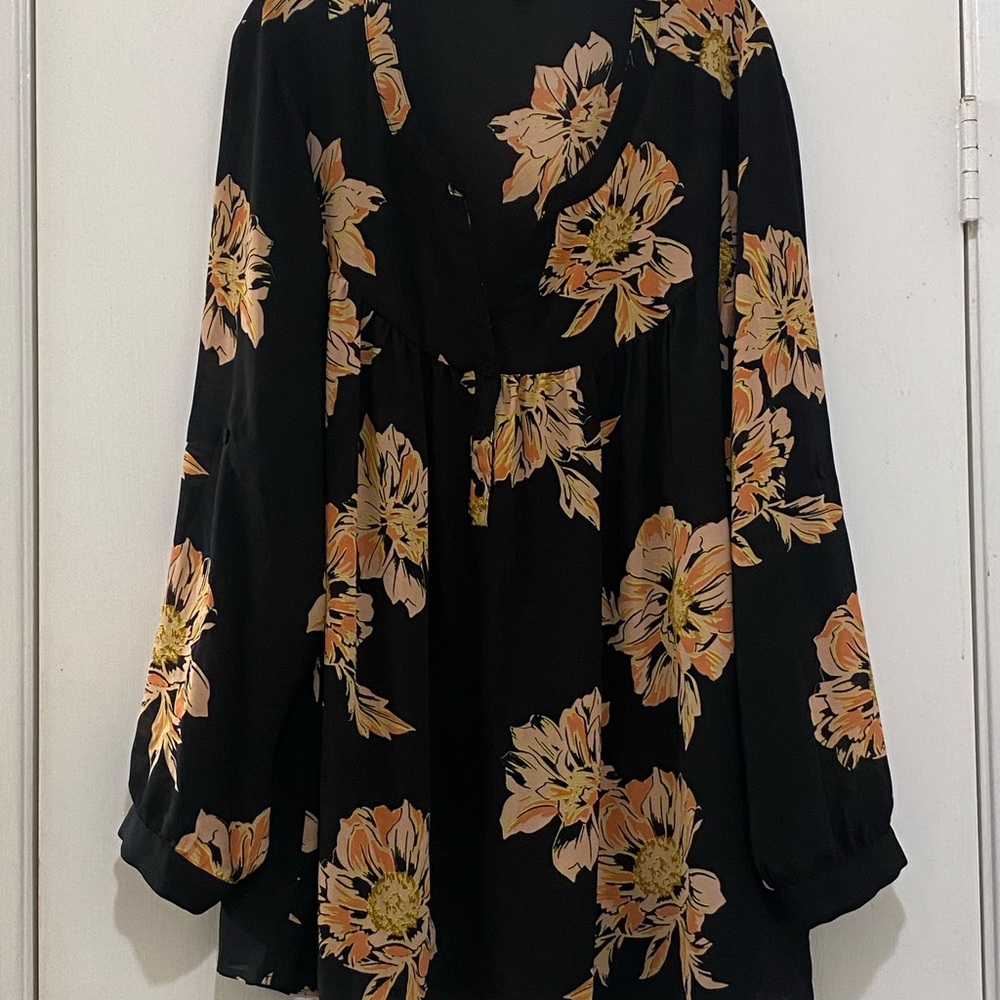 Floral Black and Orange Blouse